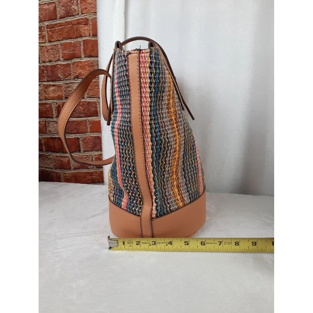 Anne Klein Straw Striped Woven Tote Bag